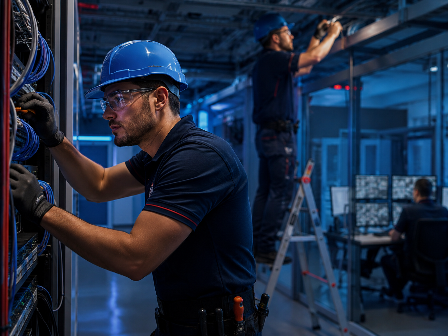 Equipe técnica atuando em infraestrutura e manutenção